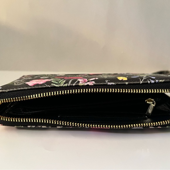 Betsey Johnson Watercolor Black Floral Large Clutch Zip-Around Wallet - Picture 8 of 9